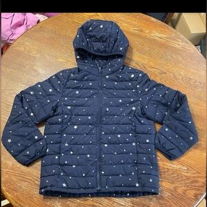 Girls size large puffy jacket Gap blue with stars